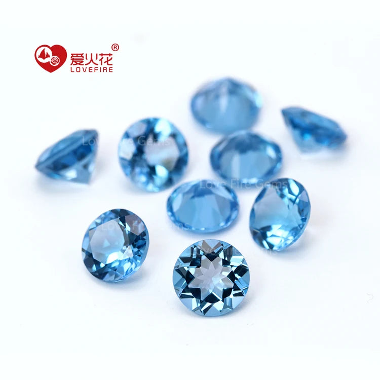 4.0-9.0mm Loose Gemstone Natural Topaz Stone Price Round Shape Faceted Cut swiss Blue Topaz