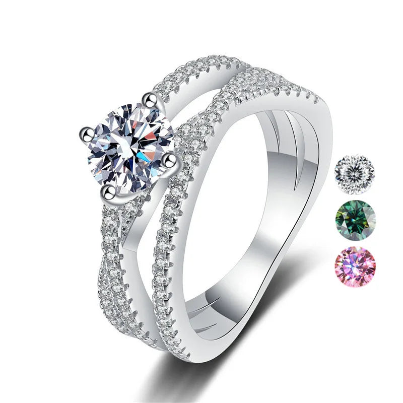 1 Carat 18K White Gold Plated Pass Diamond Test Moissanite Diamond 925 Sterling Silver Wedding Ring with GRA Certificate