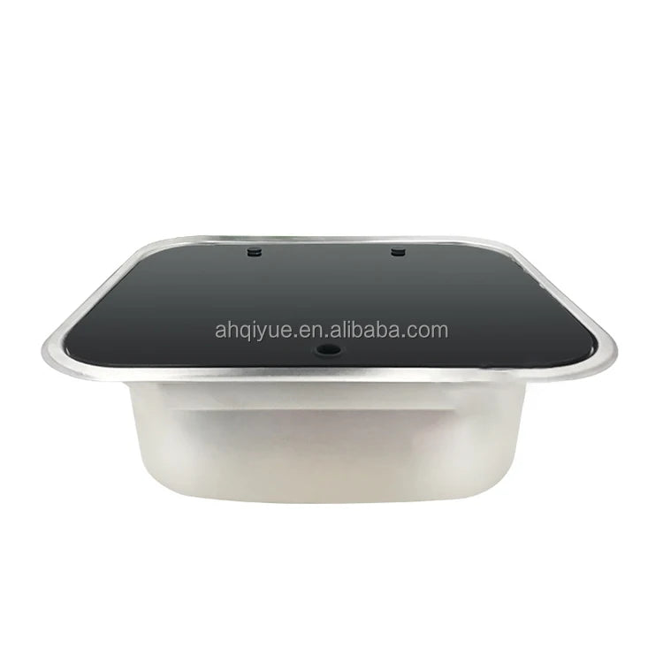 RV Marine Camping Car Stainless Steel Square Flip Top Wash Basin Sink with Cover