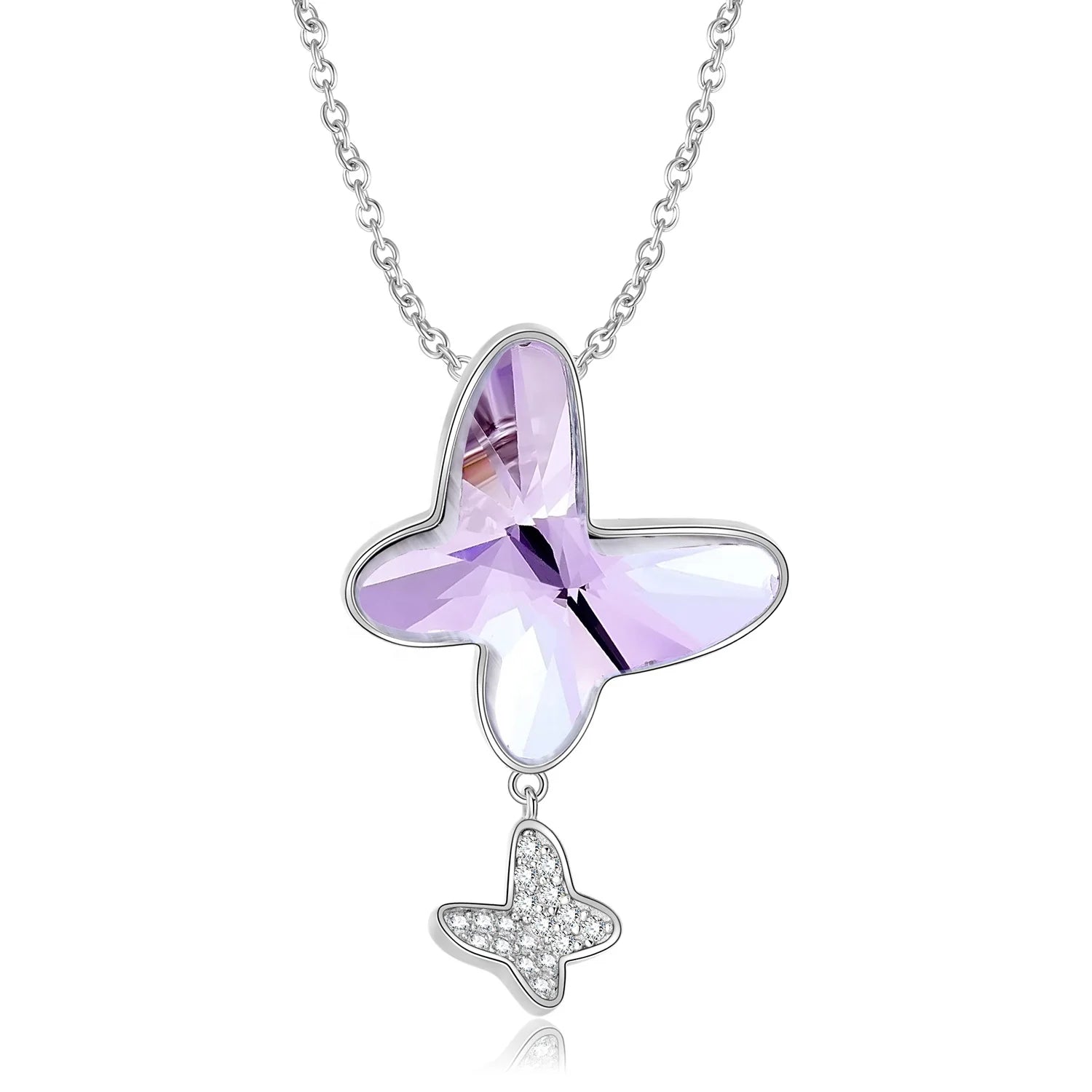 Crystal Butterfly Pendant Necklaces Jewelry Authentic 925 Sterling Silver for Fashion Women Necklace Jewelry Fine Accessory