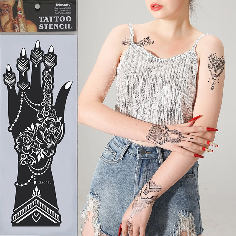 Five & Ten GMPC/Sedex/ISO/EUDR Hand Wrist Henna Painting Stencil DIY Reusable India Henna Mehndi Temporary Tattoo Henna Stencil
