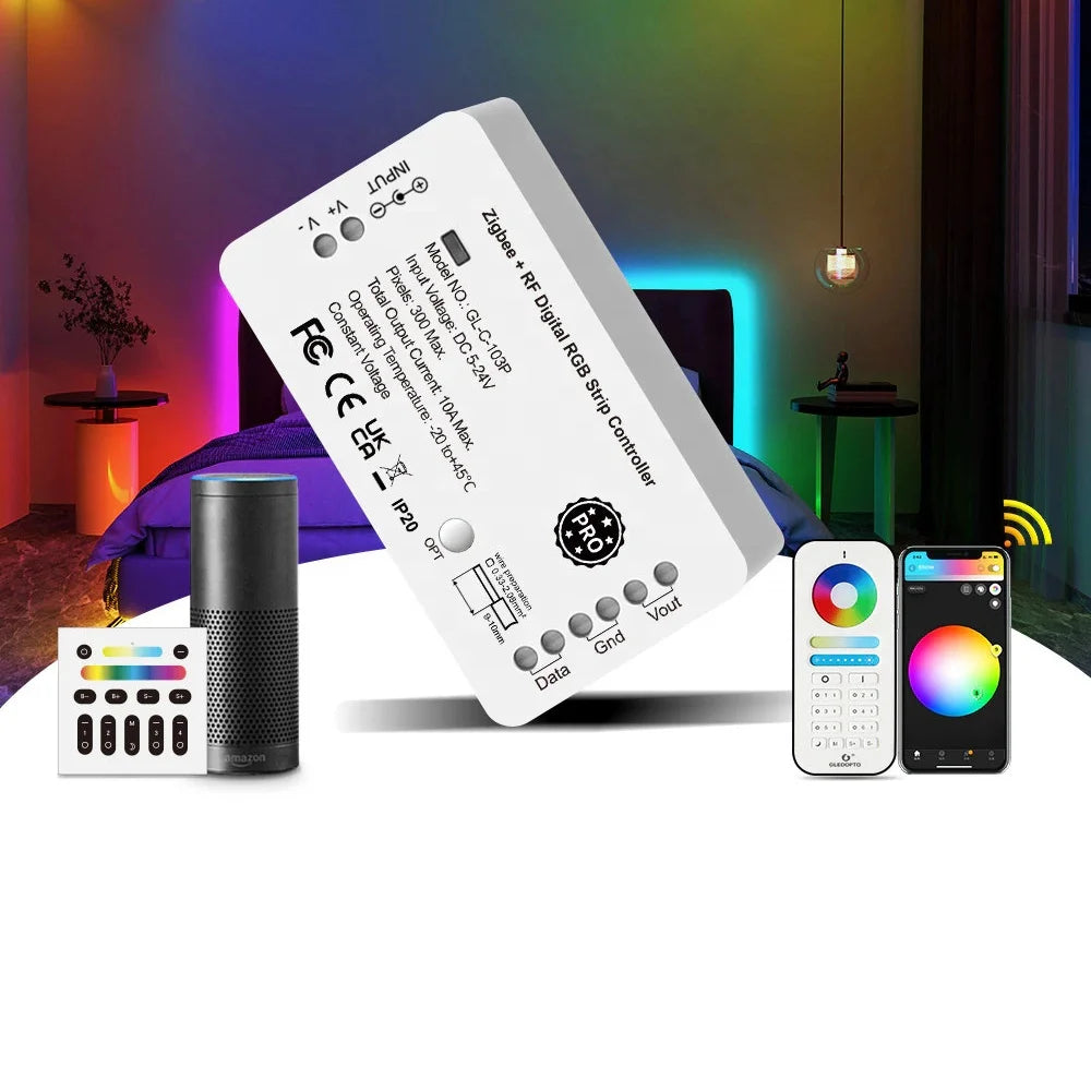 RF Remote and Voice Control Smart Zigbee RGB LED Light Strip Controller Alexa Pixel Compatible Lighting Accessories