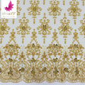 HY2053-1 Same Border Luxury Gold Beads Lace Sequins Tulle Fabrics for European Style Dress