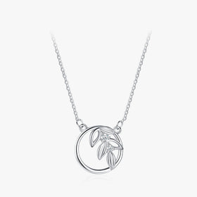 Ailmay Genuine 925 Sterling Silver Spring Tree Leaf Leaves Dangle Pendant Necklace for Women Girl Dazzling Clear CZ Fine Jewelry