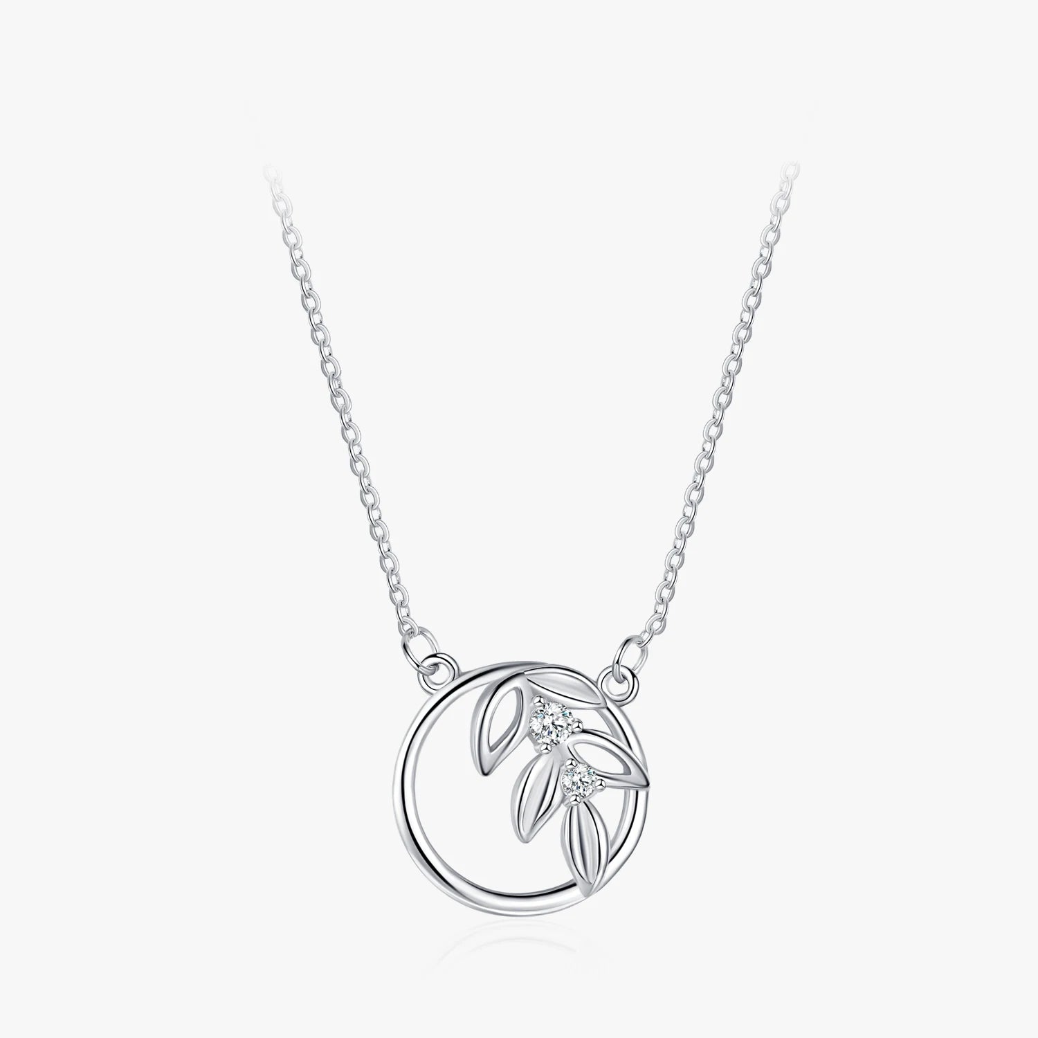 Ailmay Genuine 925 Sterling Silver Spring Tree Leaf Leaves Dangle Pendant Necklace for Women Girl Dazzling Clear CZ Fine Jewelry