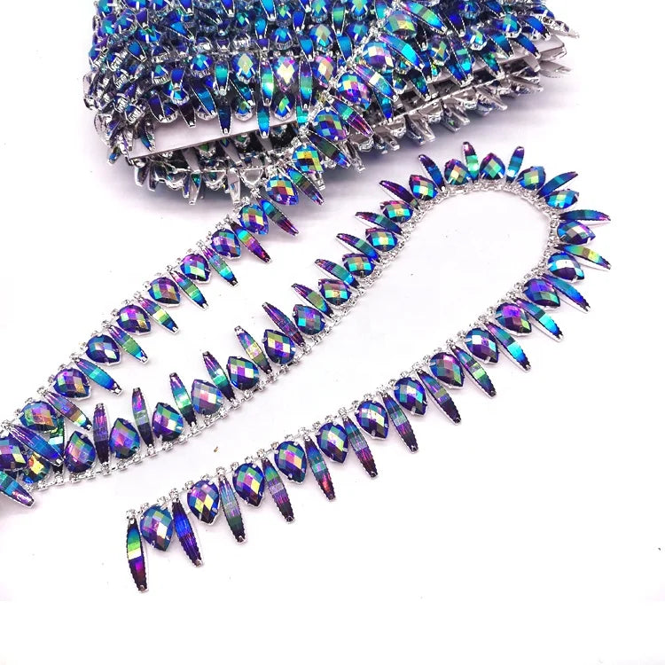 Carnival Costumes Accessories Supplier Purple AB Resin Fringe clear AB Rhinestone Trimming Welding Rhinestone Cup Chain