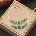 Wholesale Women Gold Green Rhinestone Pendant Bracelet Earrings Necklace Jewelry Set