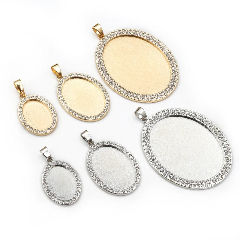 13x18mm 18x25mm 30x40mm Oval Rhinestone Pendant Blank Bezel Trays Cabochon Base Setting DIY Necklace Jewelry Making Supplies