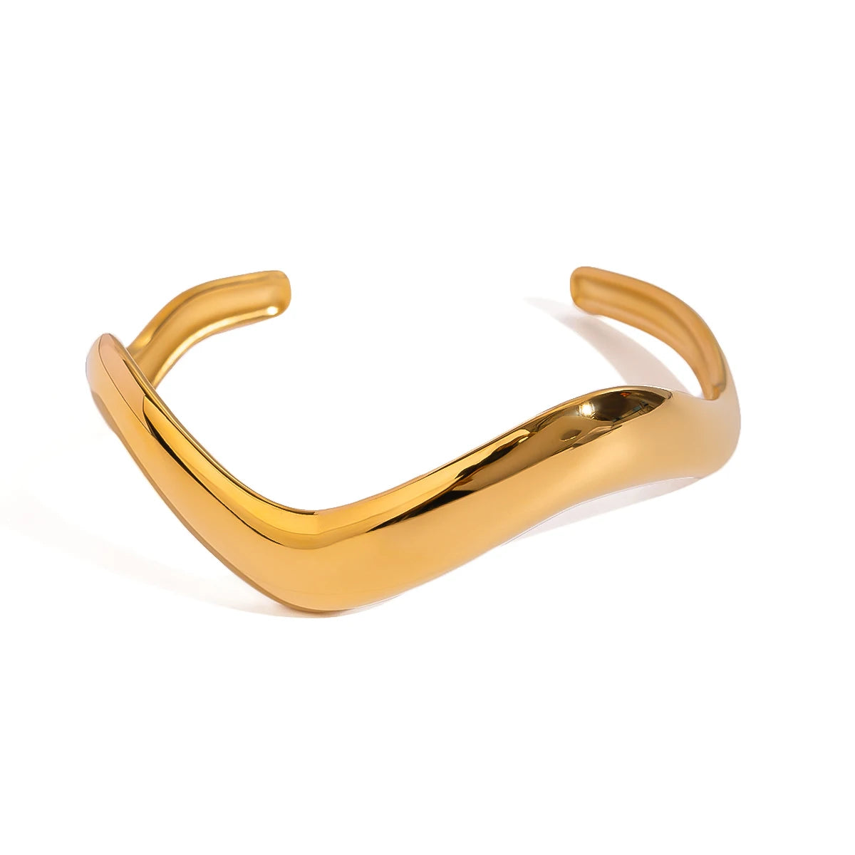J&D Chunky Elastic Bracelet Gold Plated 18k Plated Stainless Steel American Fashion Wave Large Polished Bracelet for Women
