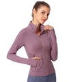 Women's Full Zip Workout Jacket with Stand Collar and Thumb Holes Stretchy Athletic Jacket Zipper Pockets Yoga Running Jacket
