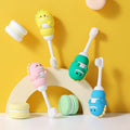 Super Soft Dinosaur Toddler Toothbrush with Dinosaur-Shaped Tongue Cleaner Extra 0.12mm Soft Bristles for Kids Teeth Cleaning