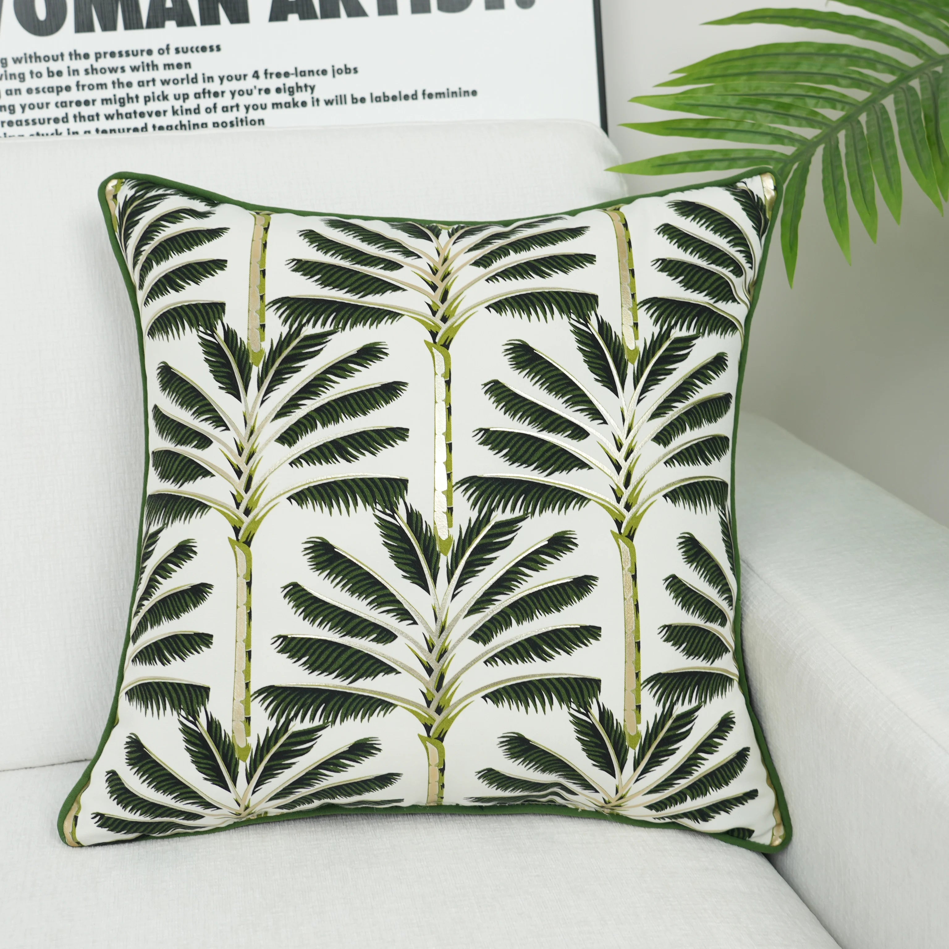 Coconut Palm Gilding Cushion Cover Tropical Floral Print Pattern Waterproof Outdoor Pillow Case Seat Backrest for Home Hotel Use