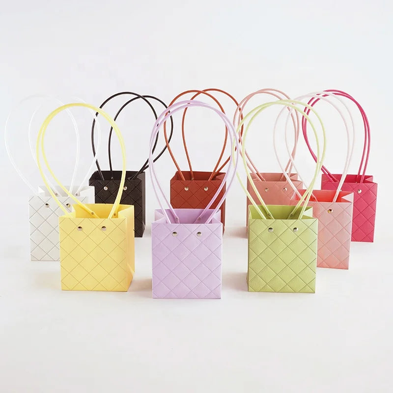 Macaron Square Waterproof Paper Bag Lozenge Pattern a Piece of Clay Hand-Held Flower Box Kraft Paper Bag