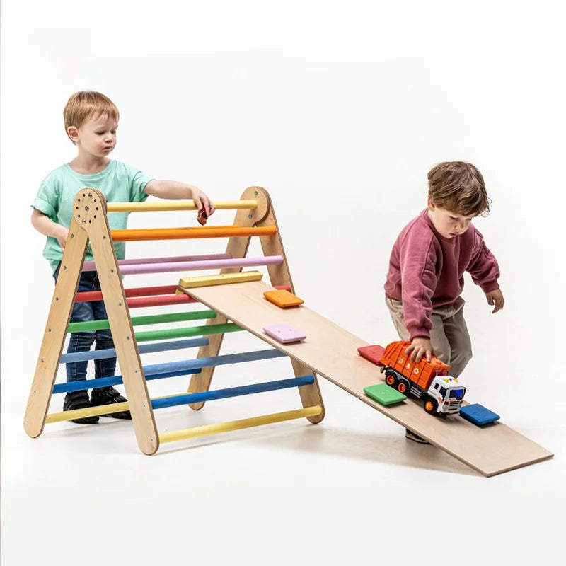 Montessori Inspired Indoor Play Gym Climbing Frame for Kids Foldable Wooden Playground Rope Ladder Triangle Pickler Structure
