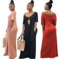 S~3XL New Women Summer Short Sleeve V-neck Floor Length Maxi Dress Classic Beach Holiday Long Loose Dresses Vestidos