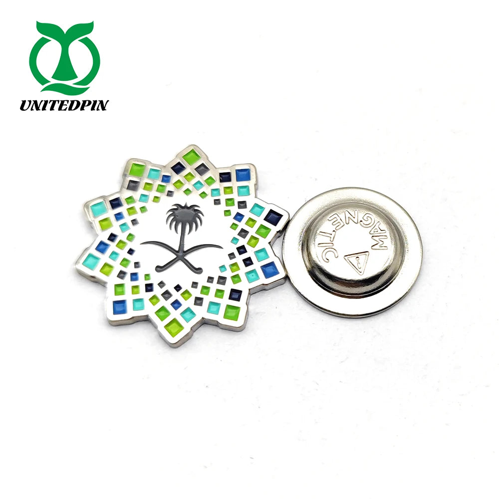 China Factory Direct Sell Saudi Arabia National Day Gold-Plated Metal Souvenir Pin Brooch Badge Magnet Collectible