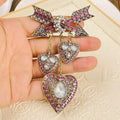 Heavy Industry Inlaid Cupid's Arrow Brooch Antique Gold Rhinestone Heart Shape Clothing Pin