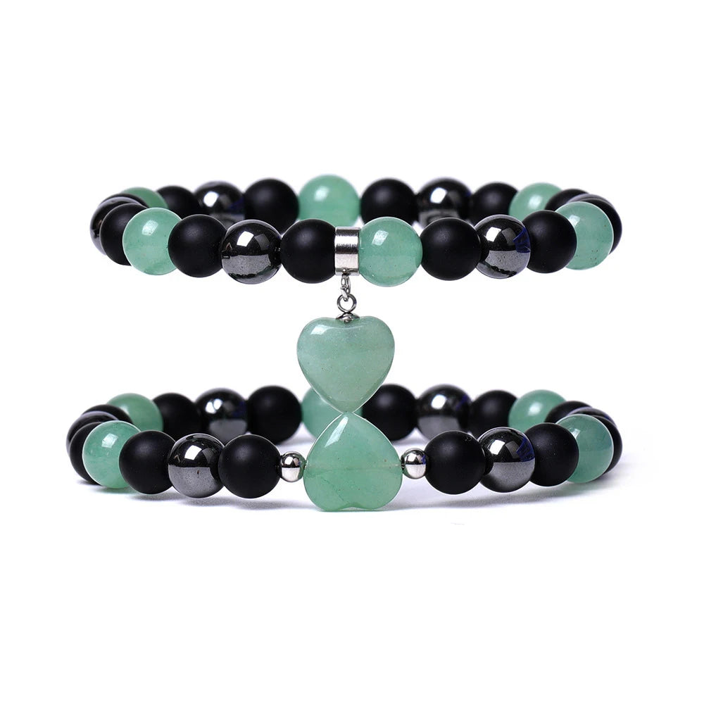 Wholesale New Love Jewelry Crystal Natural Stone Beads Heart Shape Stone Pendant Couple Bracelet for Women Men