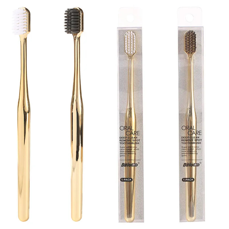 Hot Sale Luxury Soft Custom Logo Hotel Home Travel Gold Silver Color Adult Ultrasoft PBT Bristle Plastic Reusable Toothbrush