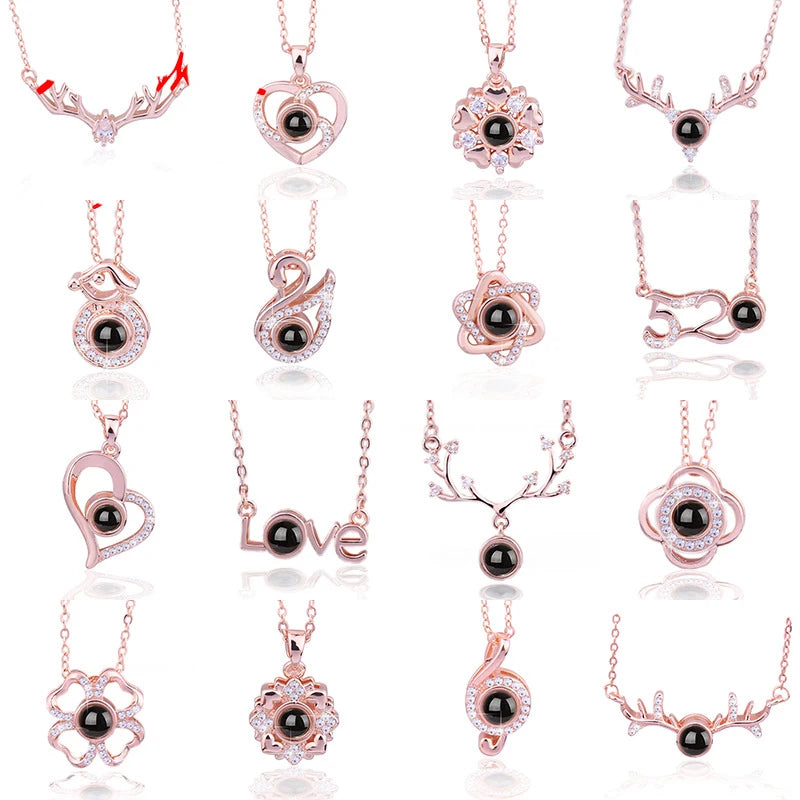 G1384 Hot Sale Love Memory Projection Couples  Necklace 100 Languages I Love You Pendant Projection Necklaces