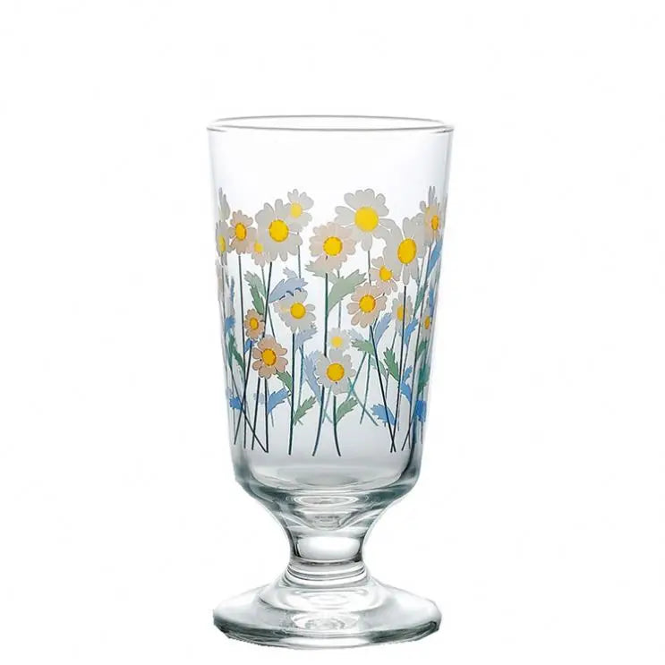 Zogifts Daisy Flower Glass Goblet Ice Cream Cup and Tulip Cup for Breakfast Unique Floral Design Cups