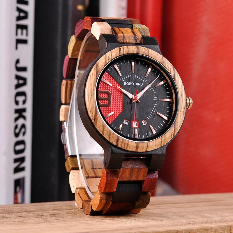 Customized Luxury Men's Quartz Wrist Watch Multiple Colors Custom Logo 44mm Dial Japan Movement Wooden Band Sport/Fashion Style
