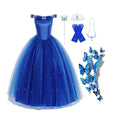 Best Selling Fancy Girls Festival Stage Costumes Kids Beauty Blue Cind Princess Cosplay Party Butterfly Princess Dress