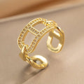 Women's Hollow Pig Nose Ring Zircon Niche Open Index Finger Ring Four-Leaf Clover Lightly Inlaid Zircon Ring 14K Gold Plated