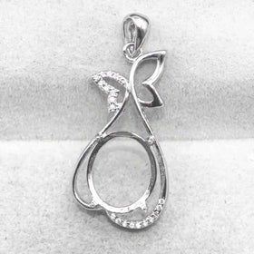 Sterling Silver 12*14mm Semi Mount Pendant Empty Frame Blank Support Setting S925 Base Holder Without Center Stone for DIY Inlay