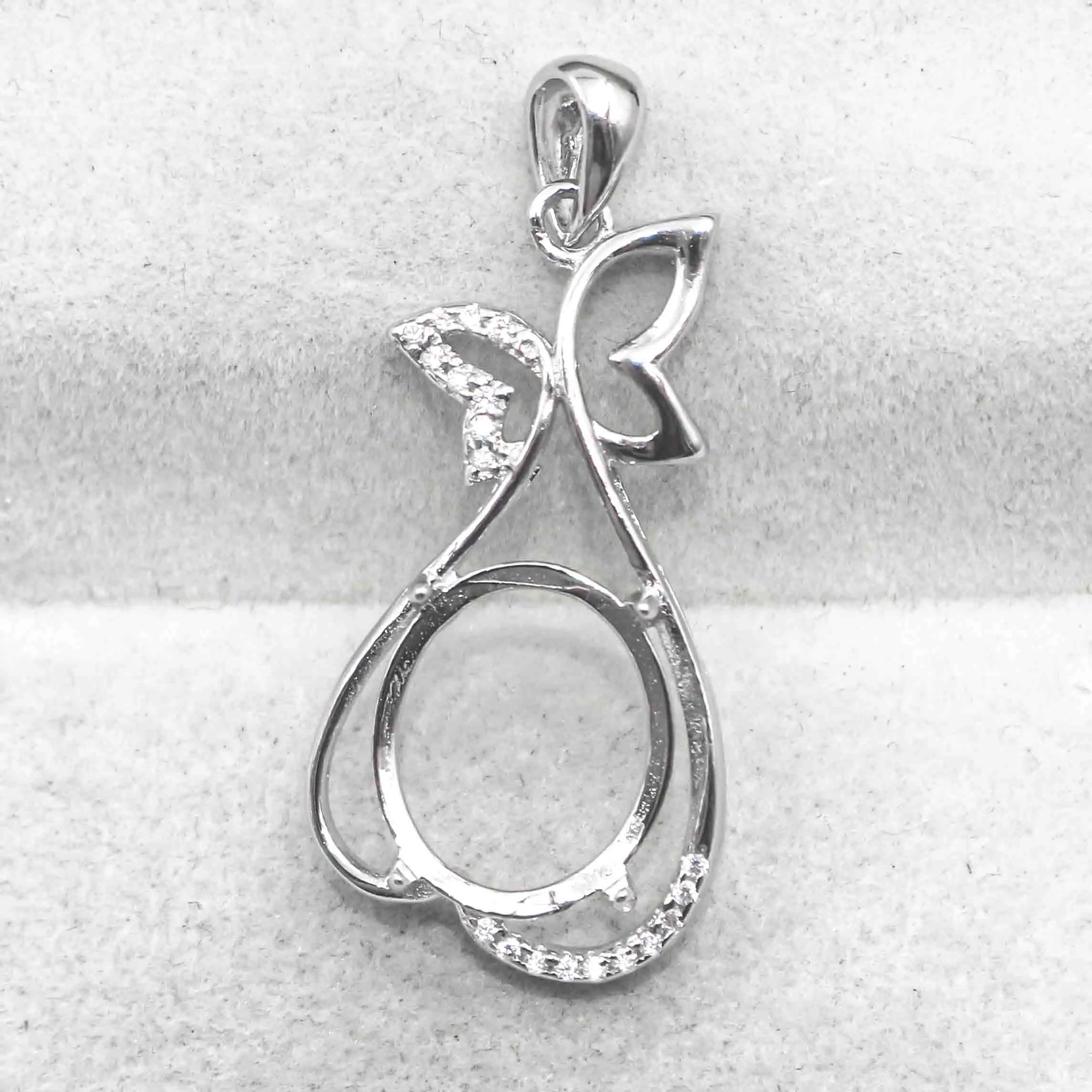Sterling Silver 12*14mm Semi Mount Pendant Empty Frame Blank Support Setting S925 Base Holder Without Center Stone for DIY Inlay