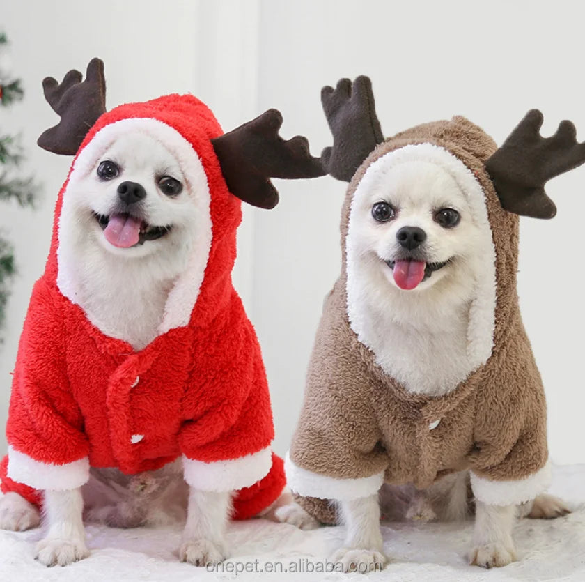 Merry Christmas Pet Clothes Warm Wool Polyester Fleece Funny Santa Deer Dog Coat for Small Dogs XXL Size Animal Dog Dress