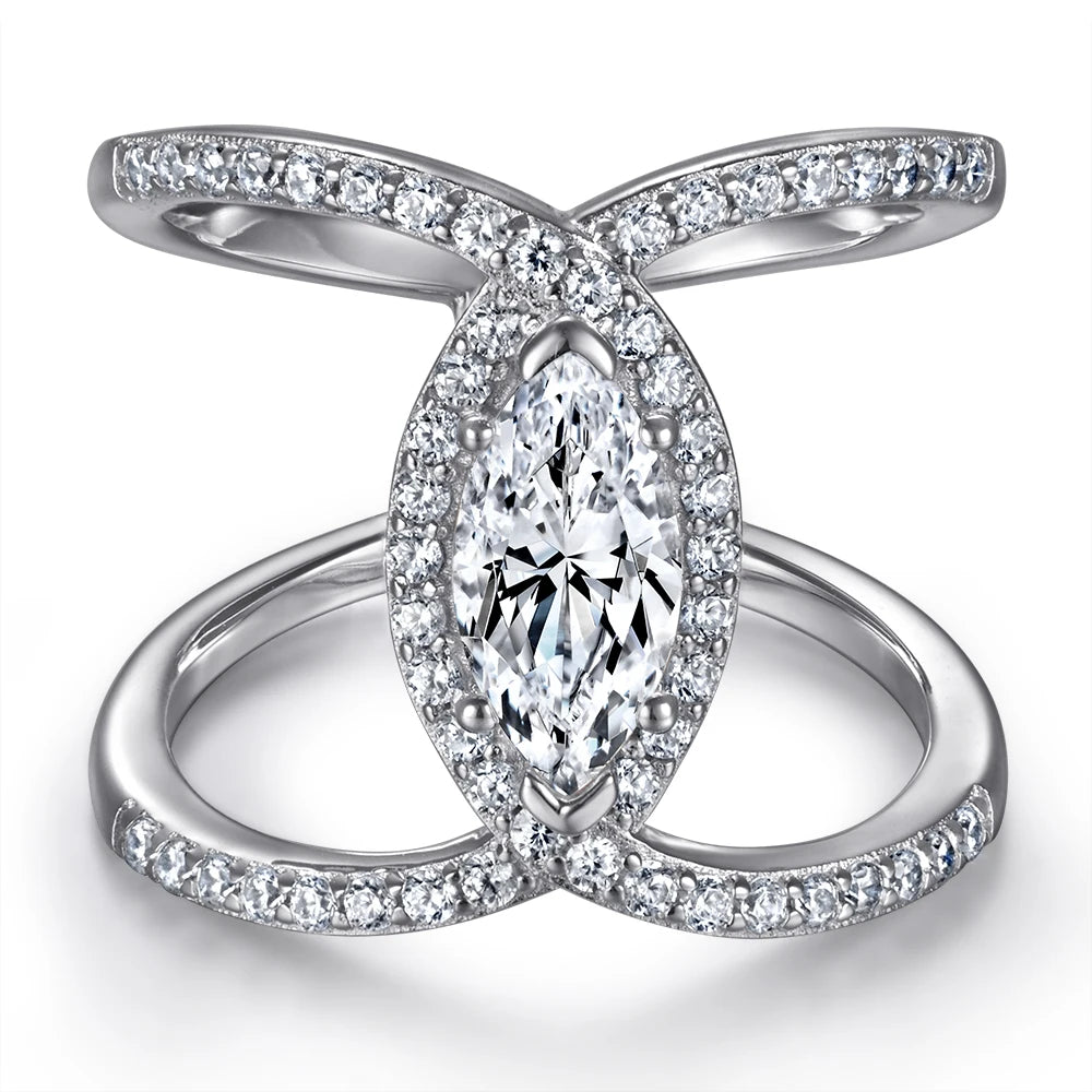 Luxury Marquise Cut 5*9mm White Gold Colour 925 Sterling Silver Engagement Wedding Ring