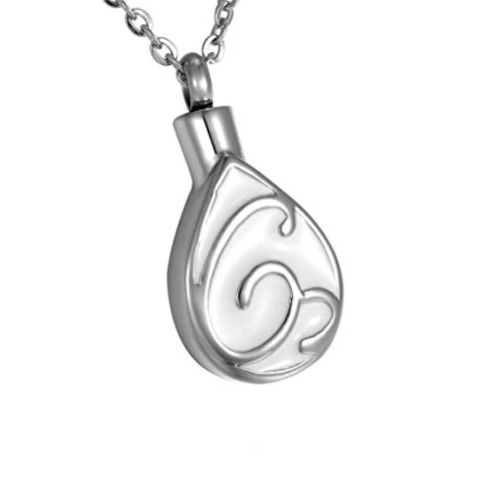 Stainless Steel Flower Cremation Ash Urn Tear Drop Pendant Memorial Religious Keepsake Water Drop Necklace White Enarmel Jar