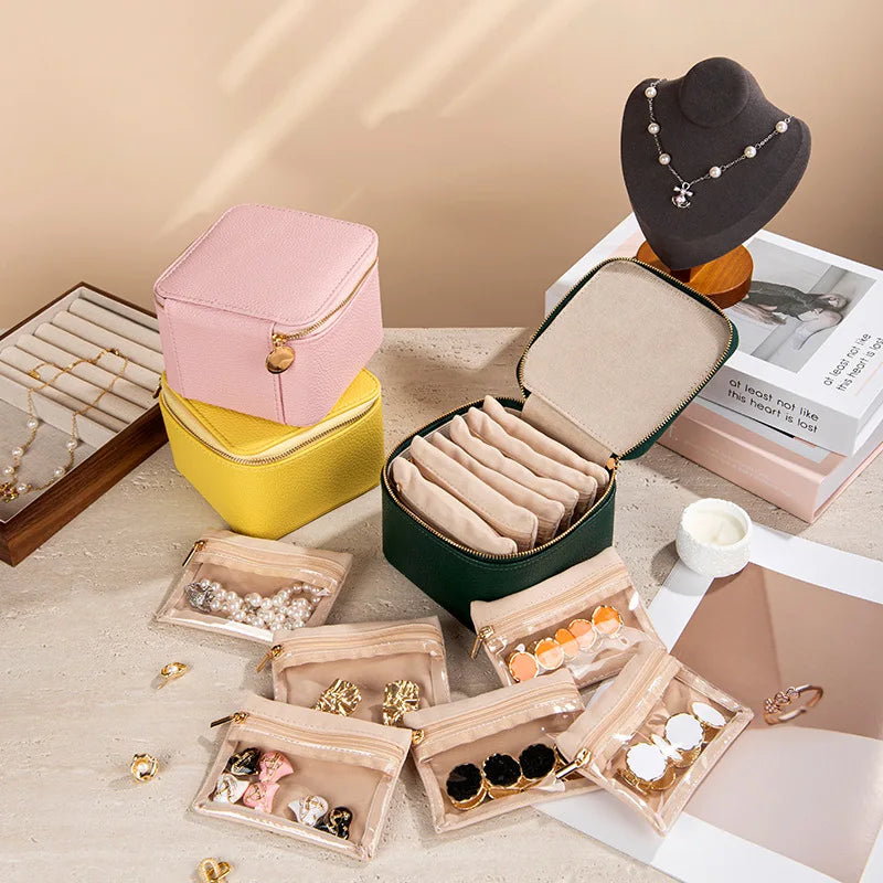 Novel Luxury PU Leather Jewelry Storage Box Simple Style Portable Individual Storage Pockets for Earrings and Necklaces MegaBDM