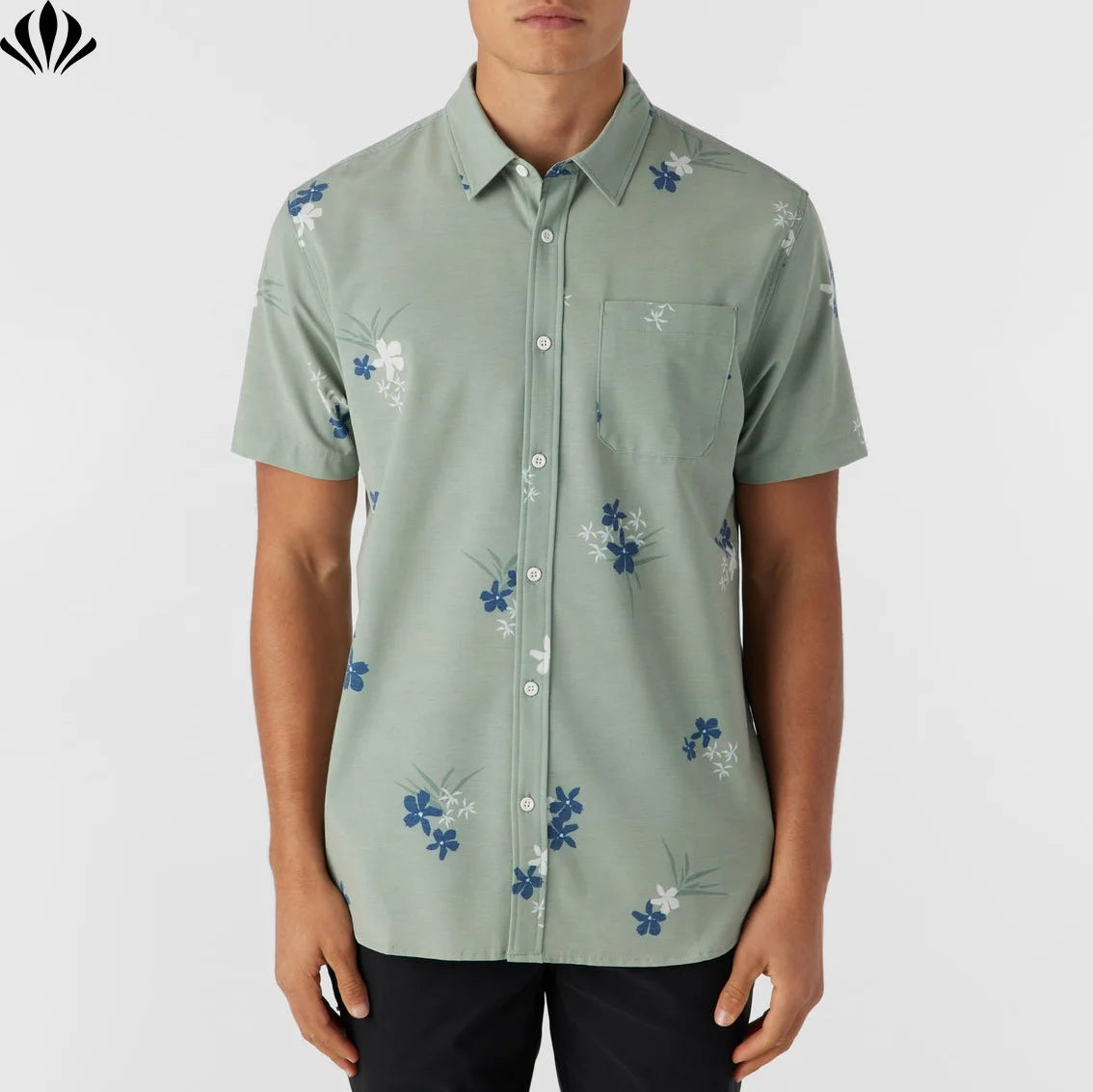 Best Selling Mens Lightweight Polyester Cotton Short Sleeve Button up Printed Beach Shirts