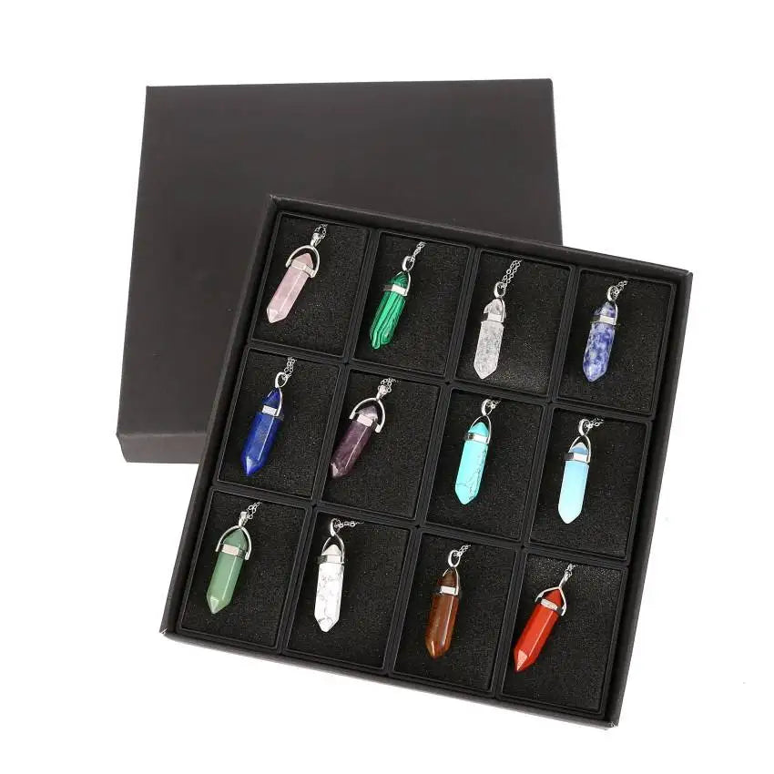 Fashion Wholesale Natural Stone Hexagonal Silver Plated Necklace Pendant Stone Jewelry Production