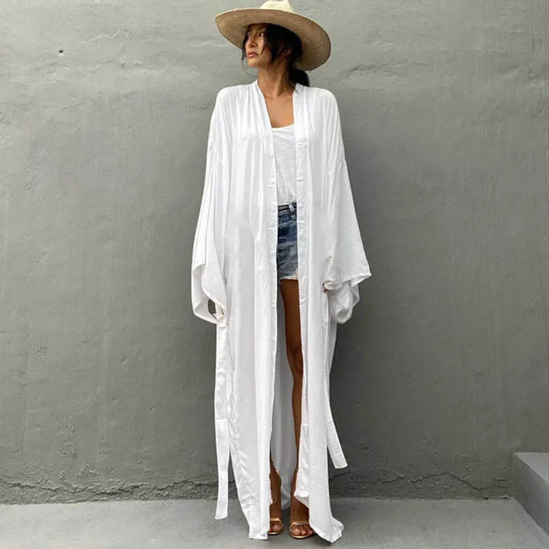 2025 New Loose Long Cardigan Beach Sun protection Coat Beach Holiday Bikini Smock Swimsuit