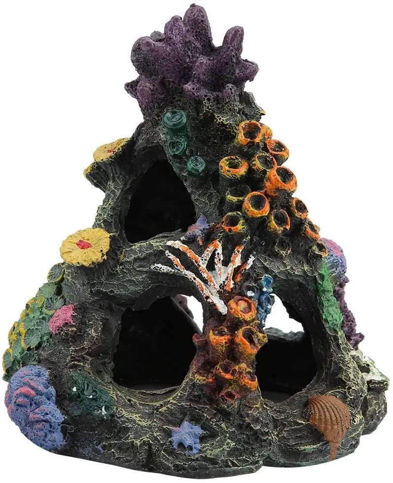 Coral Aquarium Resin & Plastic Rock Mountain Cave Ornaments for Betta Fish House Sleep Rest Hide Play Breed 16.5x15x14cm 0.3kg