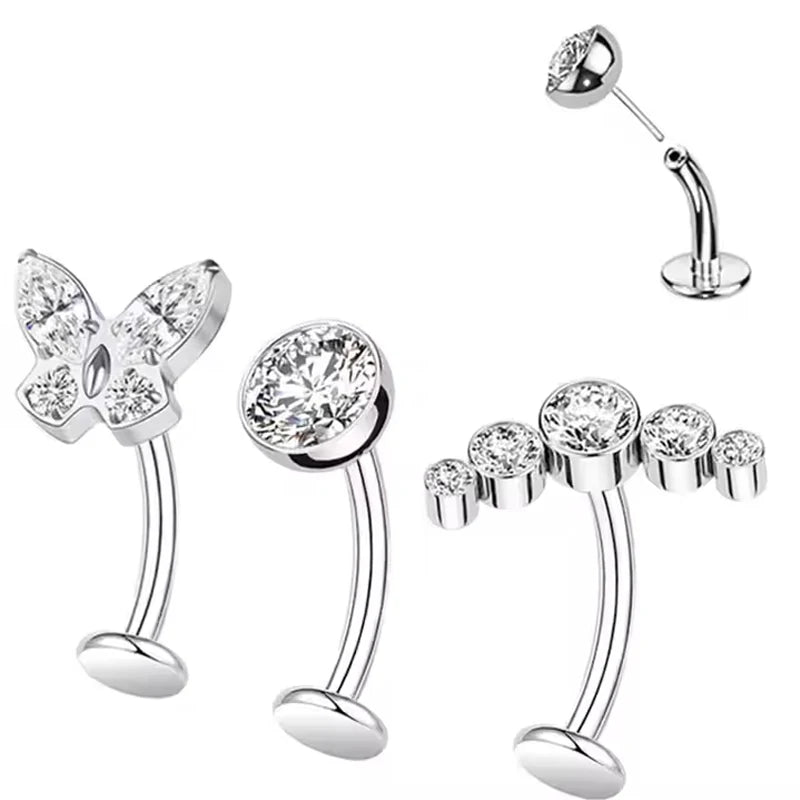 Hot Selling Things G23 Titanium Gold Plated Wedding Navel Piercing Jewelry with Zircon Butterfly Curved Rod Pin