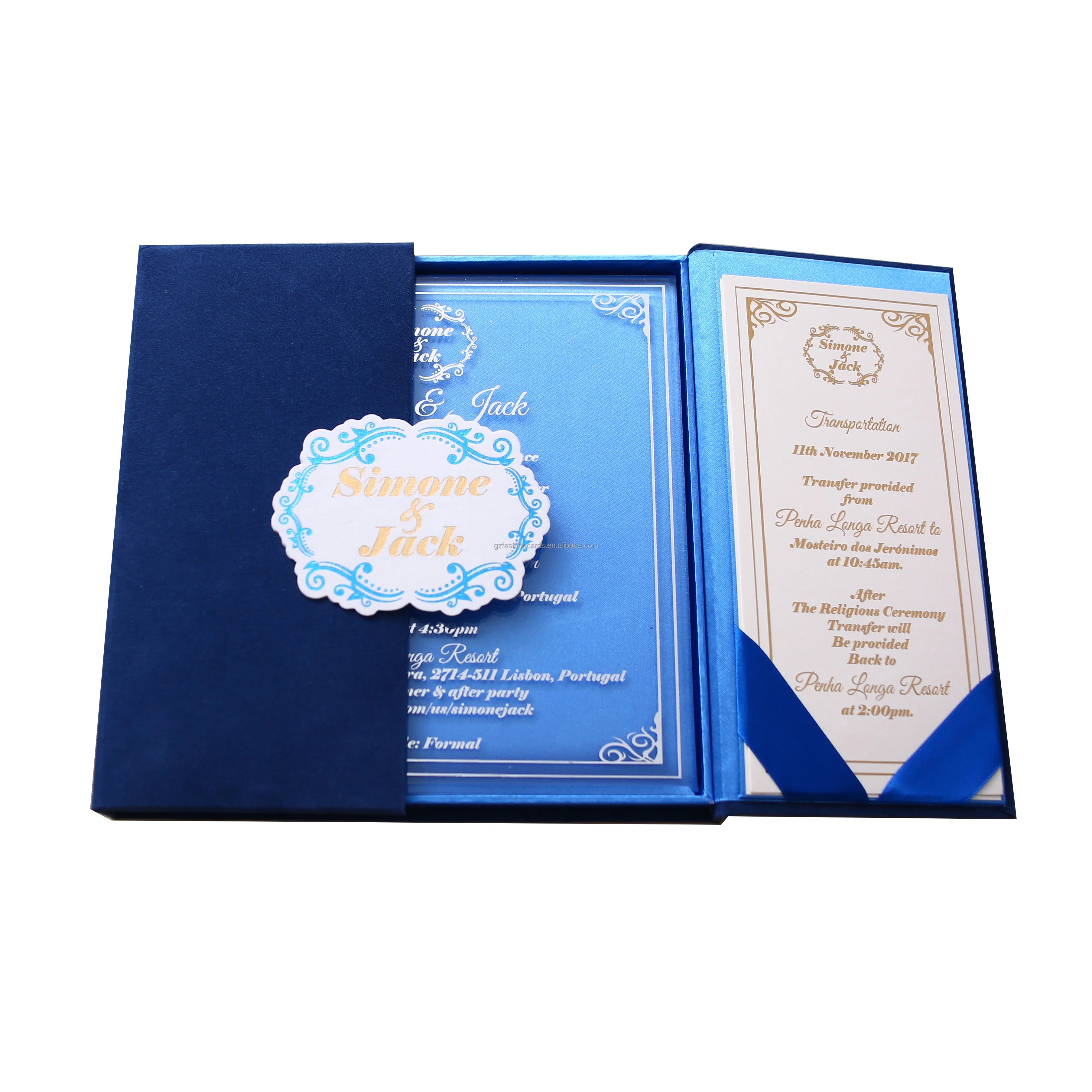 Custom Luxury Hardcover Smooth Silk Box Acrylic Invitation for Wedding  Quinceanera Ceremony Navy Blue Multiple Color Options