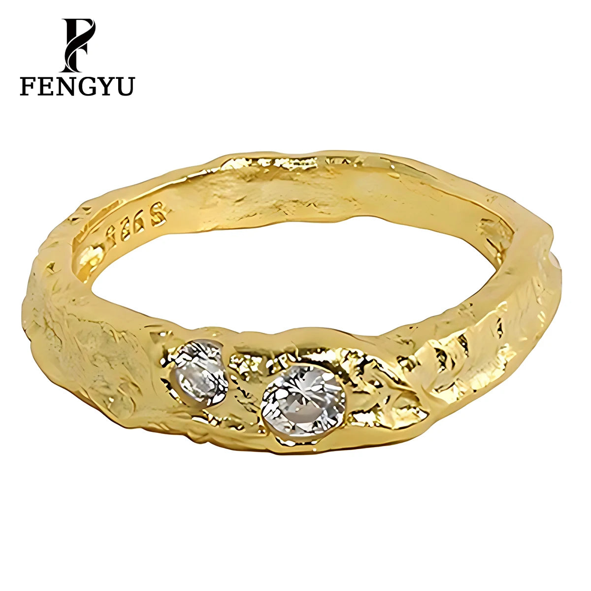 Fine 18k Gold Hammered Zircon Rings for Women 925 Sterling Silver Fashion Gemstone Ring Designer Custom Jewelry Wholesale Lot