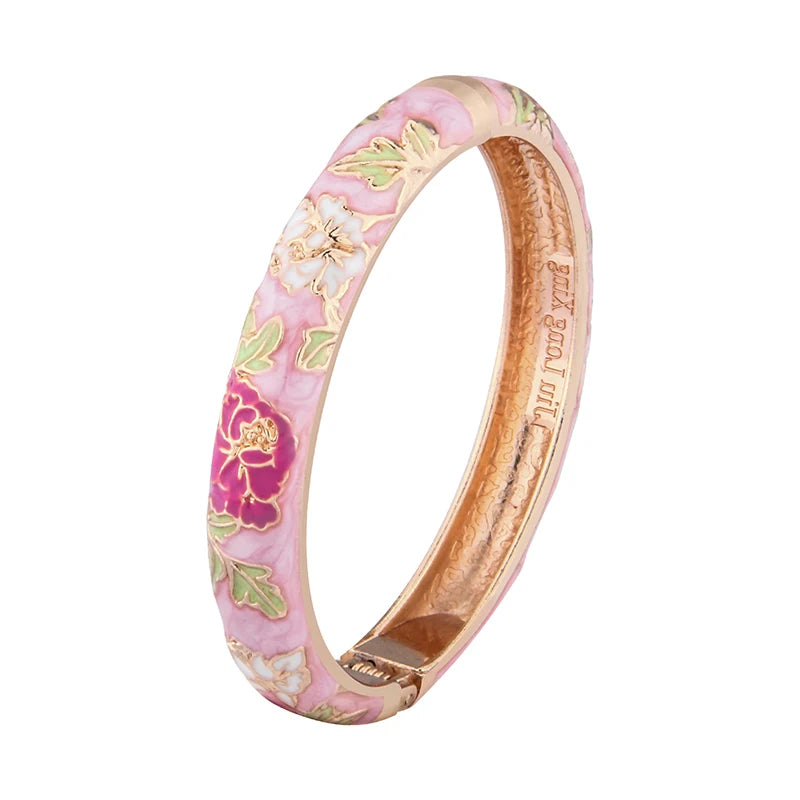 Daili Women's Classic Gold Plated Zinc Alloy Flower Enamel Bangles Fashion Jewelry Bracelets