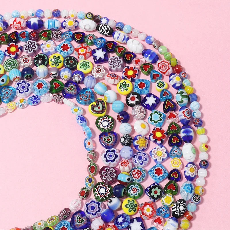 Mixed Colors Thousand-flower Glass Beaded Colorful Heart Flat Beads Diagonal Square Semi-finished Handmade DIY for Women Men