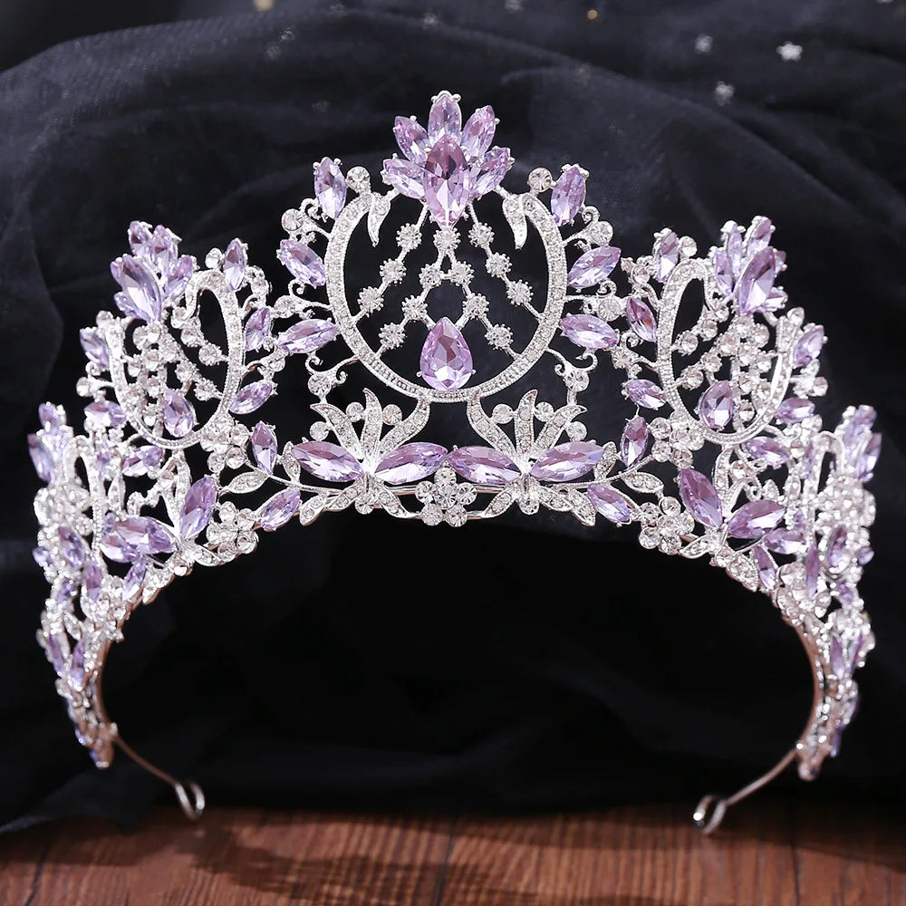 Wedding Crown for Bride Purple Crown Mixed Designs Purple Wedding Bride Rhinestone Crystal Tiaras Crown for Bridal Queens Corona
