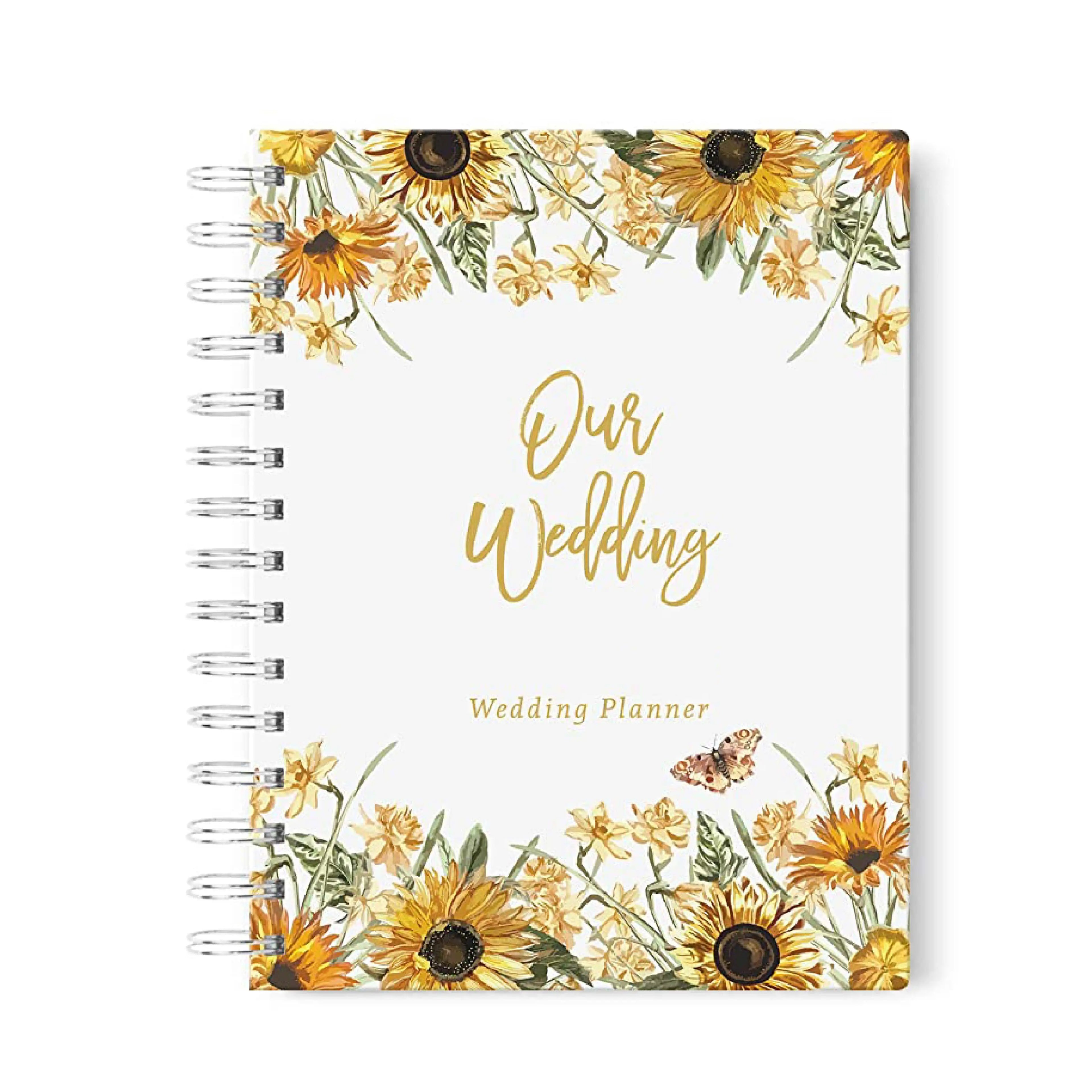 Personalized Budget Wedding Planner Book Sunflower Design Spiral Bound Hardcover Custom Size Available