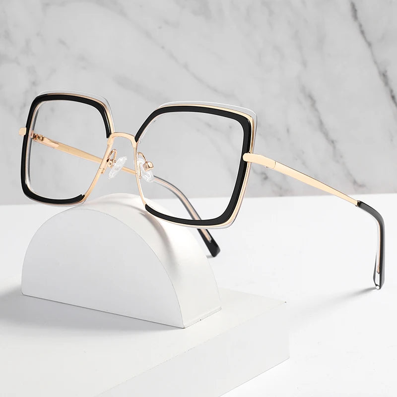 Trendy High End Women Acetate Metal Glasses Frames square Oversized Eyewear Slim Anti Blue Light Eyeglasses Frames