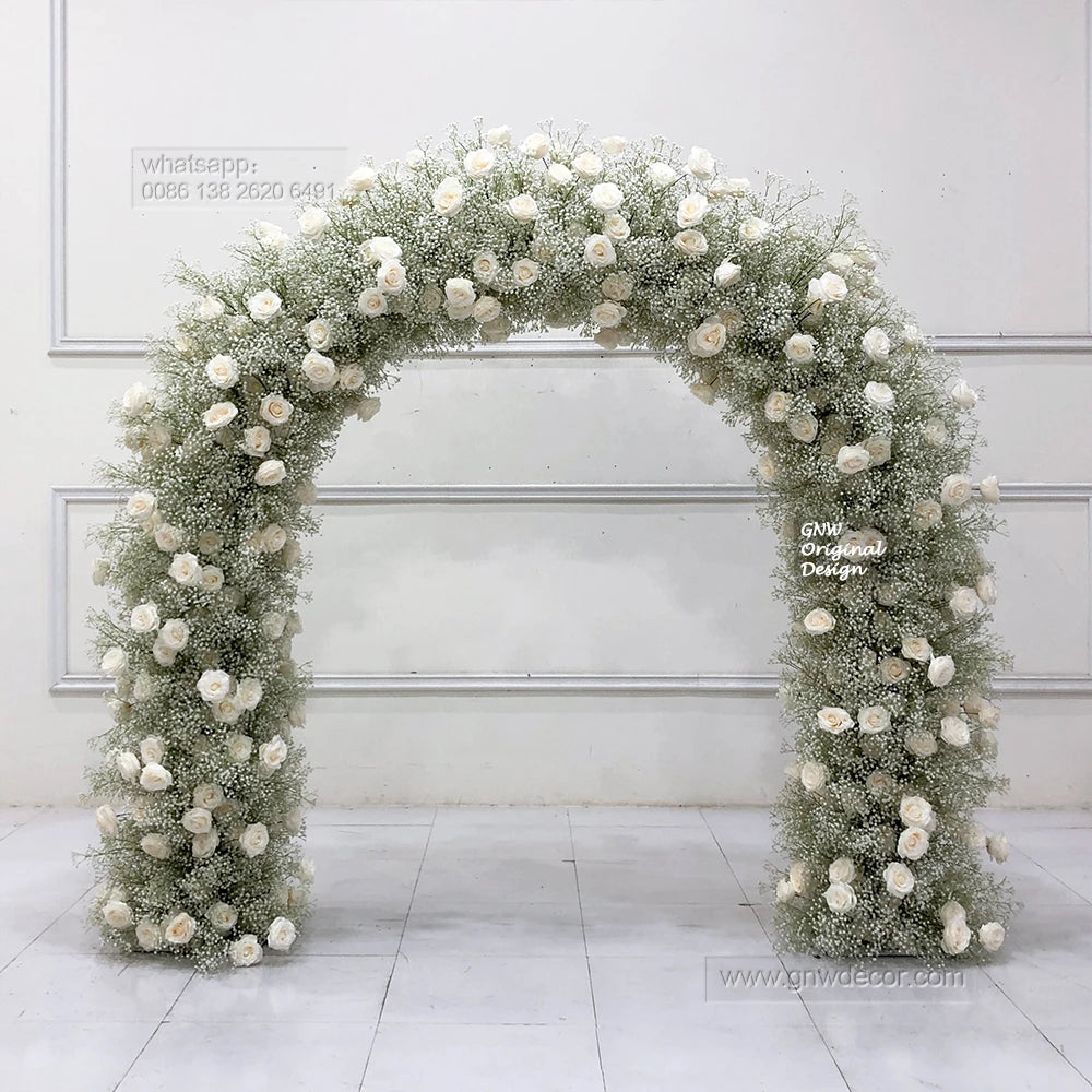 Wedding Decoration Baby Breath Arch Flower Background Artificial Rose Flower Stage Events Arch Wedding Background