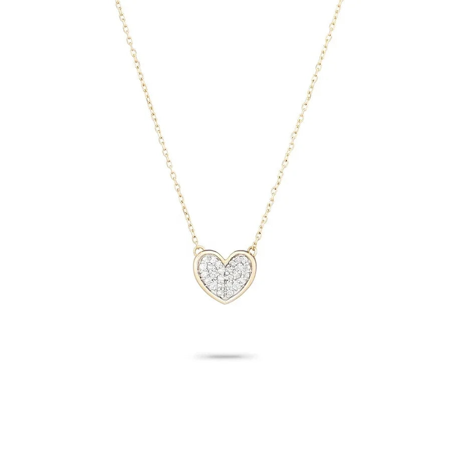 Tiny Pave Folded Heart Necklace Elegant Jewelry 925 Sterling Silver