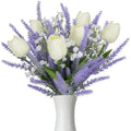 Artificial Tulips Lavender Bouquet 12Pcs Spring Flowers with Lavender Baby Breath Wedding Floral Arrangement Purple Flower Decor