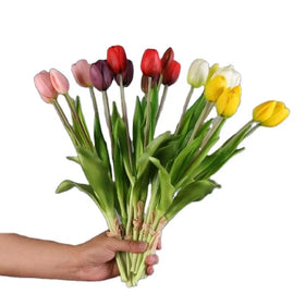 Real Touch 5 Heads Artificial Rubber Tulip Flower Bouquet for Table Decoration